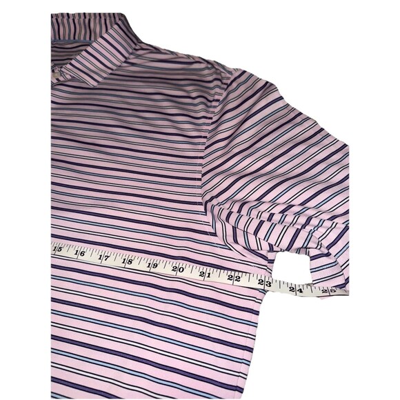 Johnnie O Polo Shirt Men’s Large Short Sleeve Pink White Purple Striped Golf - Picture 4 of 6